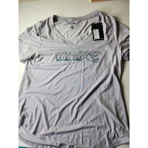 UNDER ARMOUR + STEAMBOAT SPRINGS CO Lightweight Gray V-Neck Tee SZ M - NWT - Picture 4 of 8
